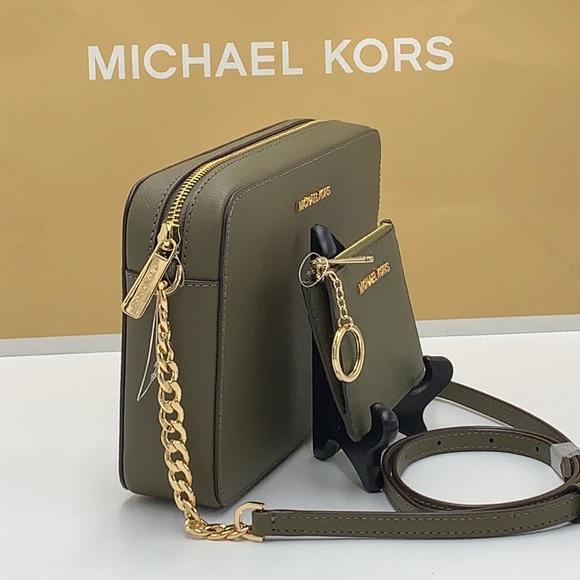 MICHAEL KORS LARGE EAST WEST CROSSBODY & Top Zip Coinpouch With ID Card OLIVE - Picture 3 of 16